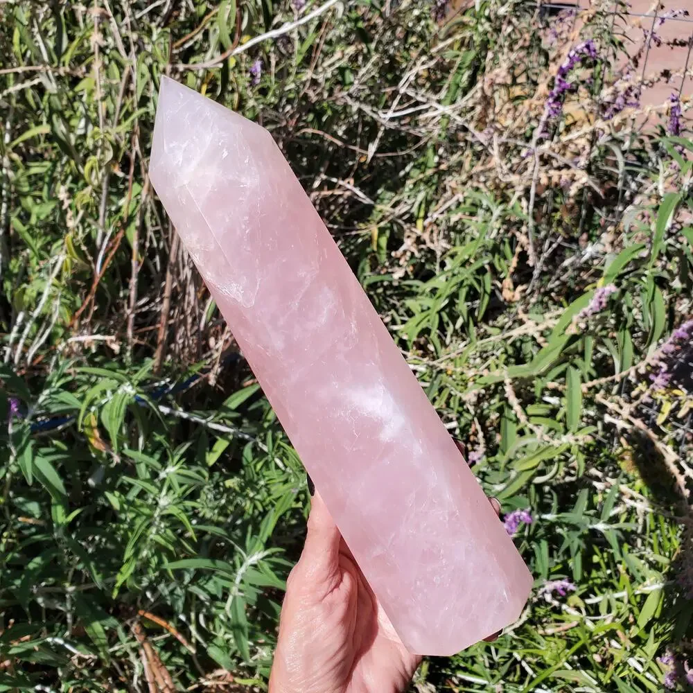 XL Rose Quartz Large Deep Pink Flashy Crystal Tower 1610 grams